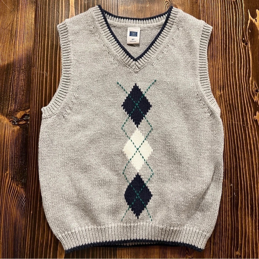 Janie & Jack Navy Gray Argyle Sweater Vest